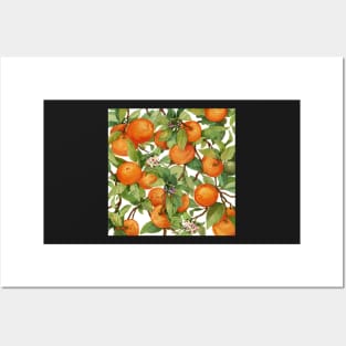 Watercolor orange branch with leaves Posters and Art